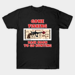 Gone Fishing Fisherman Gun Funny Hunting Novelty Gift T-Shirt